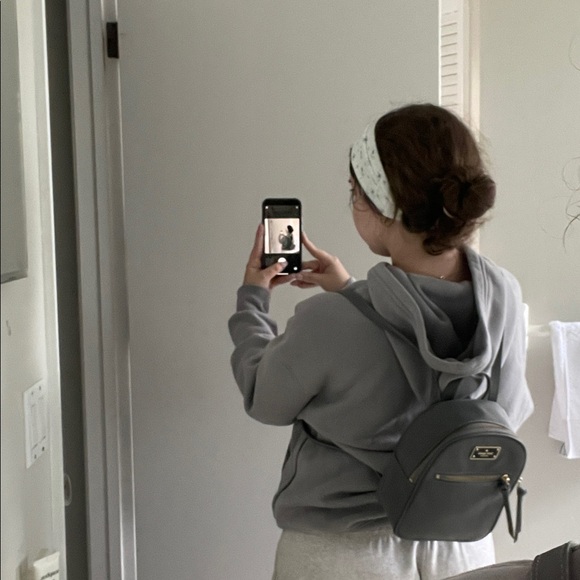 kate spade gray mini backpack New York Spade Flower Quilted Nylon Small karat gold plated hardware Kate Spade Dark Gray Mini